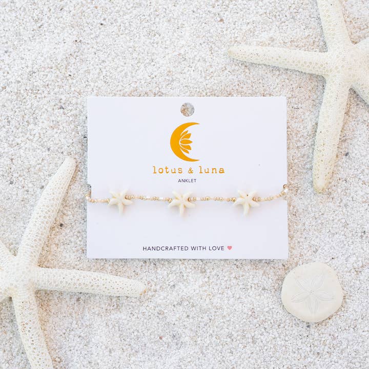 Lotus and Luna - Wholesale Anklet - White Seastar Seedbead Anklet