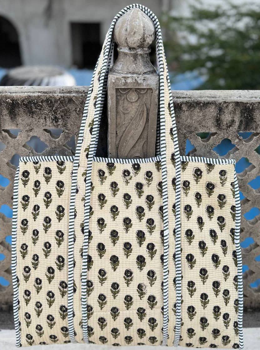 bhavnas boutique - Vente Sac porté épaule – femme - Sac en coton d'artisans indiens Sac à provisions Sac bandoulière matelassé3