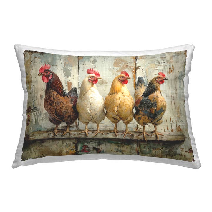Chickens In A Row Printed Pillow for wholesale by Stupell Industries