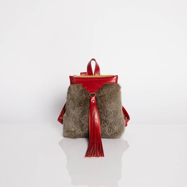 BEASTLY : MINI BACKPACK IN RED & GREY for wholesale by Just Joey Rose