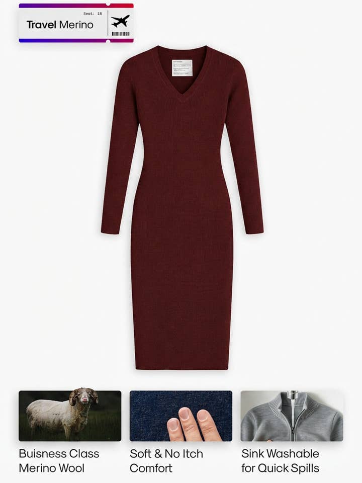 Damen-Reisekleid aus Merinowolle mit langen Ärmeln für den Großhandel von Ministry Of Supply