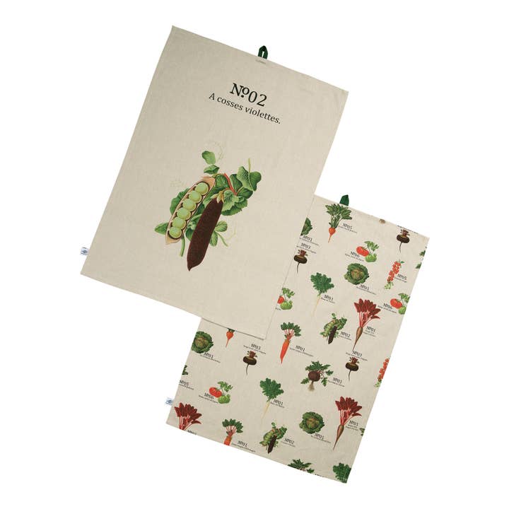 RHS Benary Vegetables Set of 2 Tea Towels, Stone for wholesale by Dexam UK