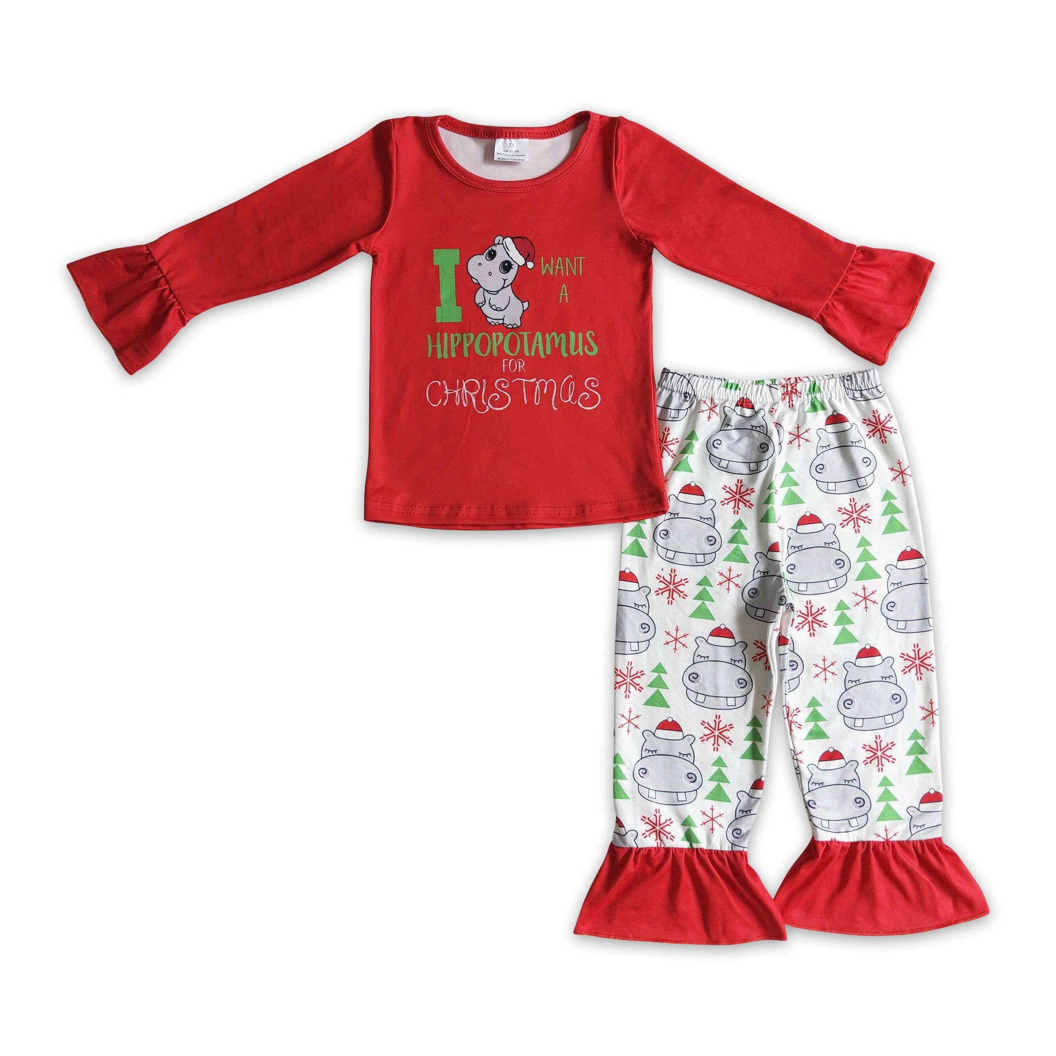Yawoo Garments - Wholesale Sleepwear Set - Kids - I want a hippopotamus for Christmas girls pajamas0