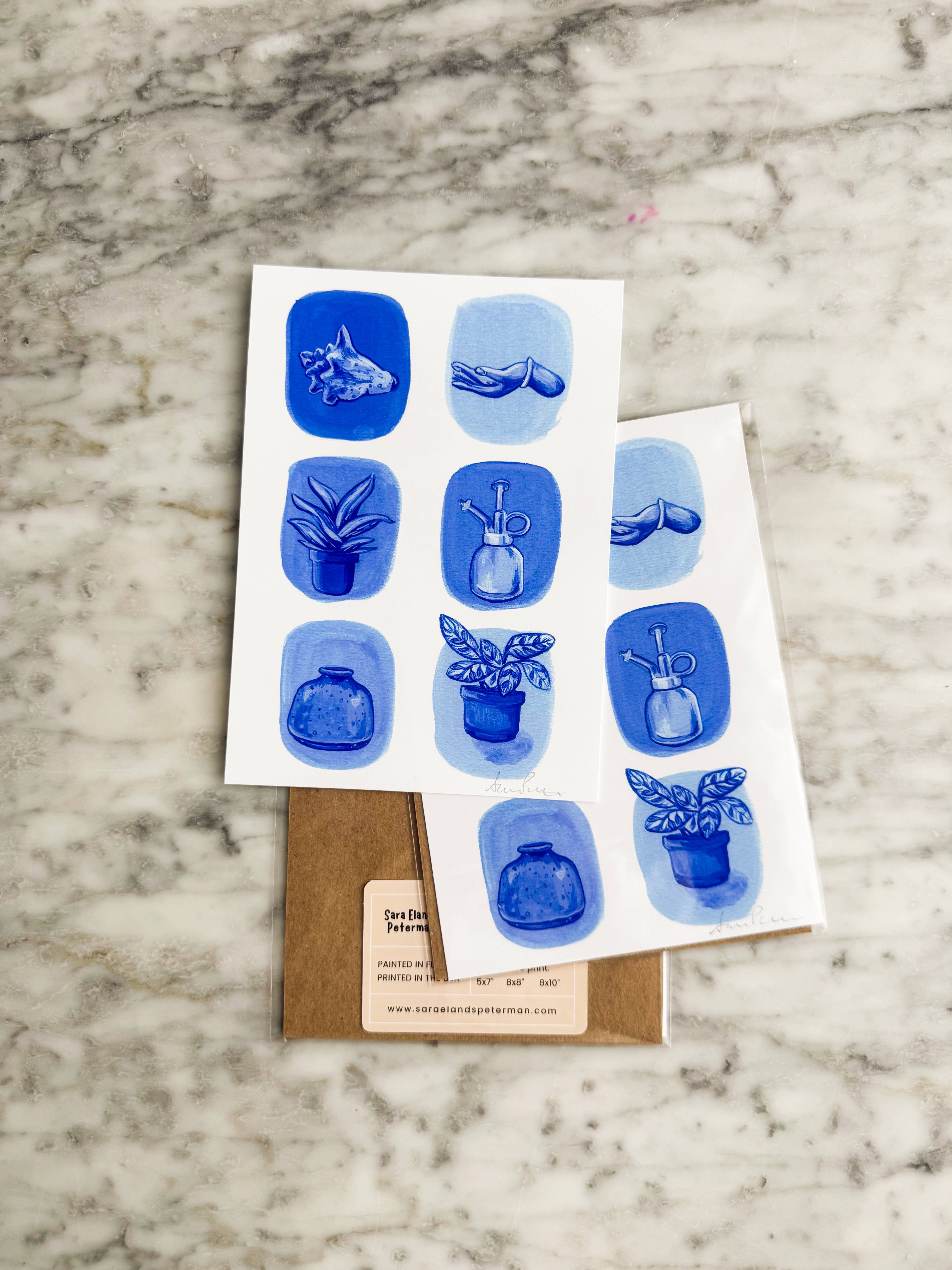 Sara Elands Peterman - Wholesale Art Print - "Blue Treasures" Giclée Print - 5"x7"2