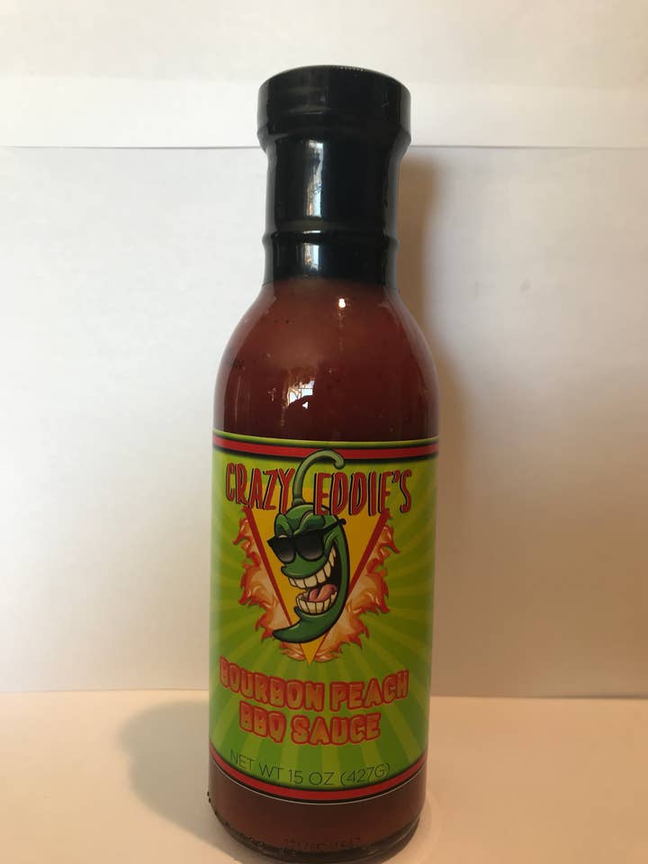 Crazy Eddie's Bourbon Peach BBQ Sauce for wholesale by Crazy Eddie's