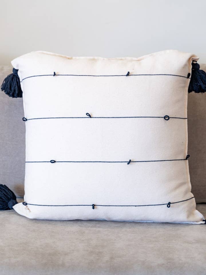 Cream with Navy Globos Throw Pillow for wholesale by Woven Mexico