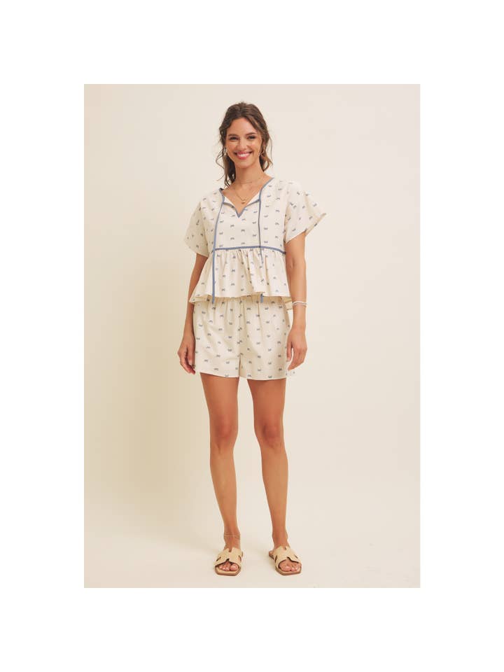 in february - Wholesale Blouse - Women's - SUNNY DAYS BOW PRINT BABYDOLL BLOUSE WITH CONTRAST BINDING5