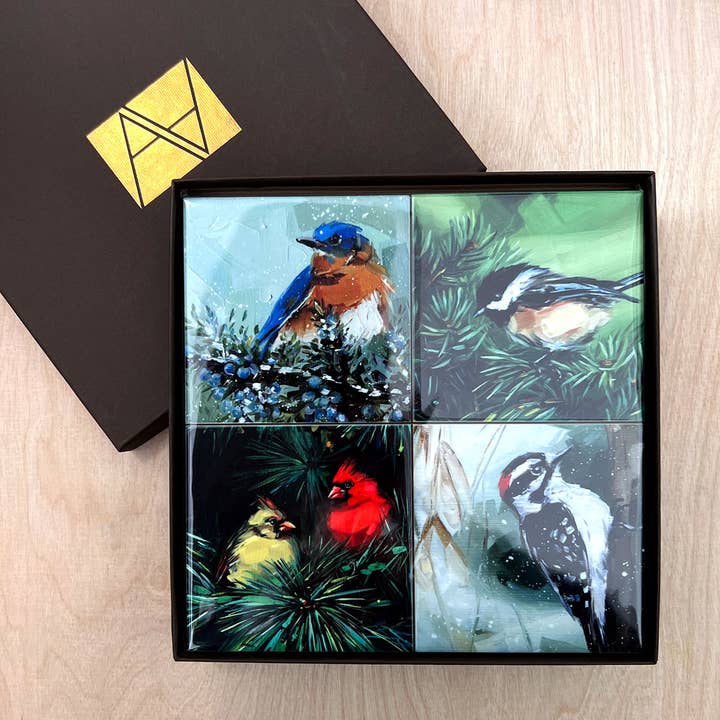 Winter Bird Foretrukne Coaster sæt for engroshandel hos Art by Alyssa