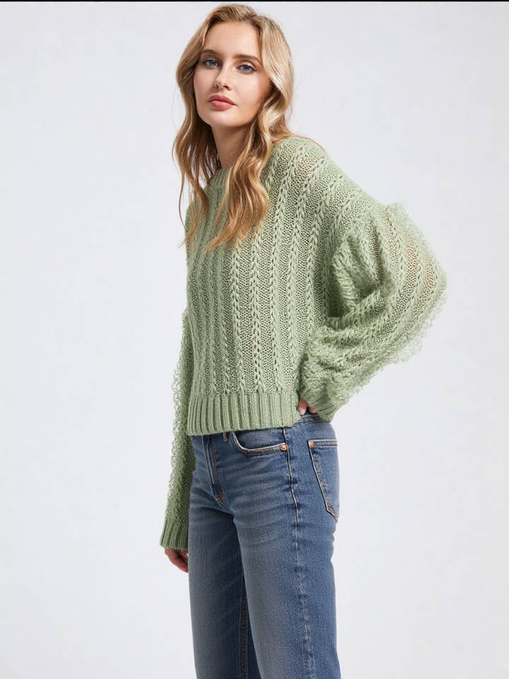 VERY J - Wholesale Knit Sweater - Women's - 12W2901V-Lace Trim Oversized Knit Sweater Top8
