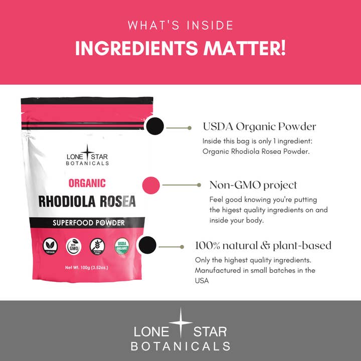 Lone Star Botanicals - Wholesale Protein/Superfood Powder - Organic Rhodiola Rosea Extract Powder -- 3.52 oz