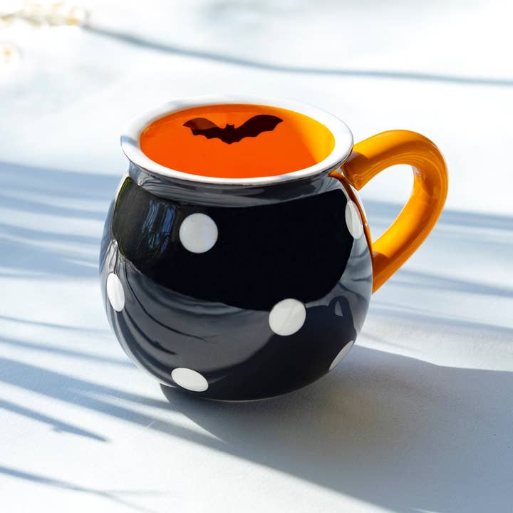 Grace Teaware - Wholesale Coffee Mug - Halloween Bat Dots and Spider Web Stripes 12oz Mugs Set of 2