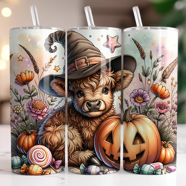 Gobelet "Vache Highland rétro" d'Halloween pour la vente par FloBama Girls Wholesale