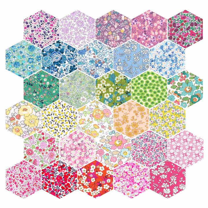 Alice Caroline - Wholesale Craft Supplies - 30 Piece Liberty Tana Lawn Fabric Rainbow 1 3/4″ Hexagons1