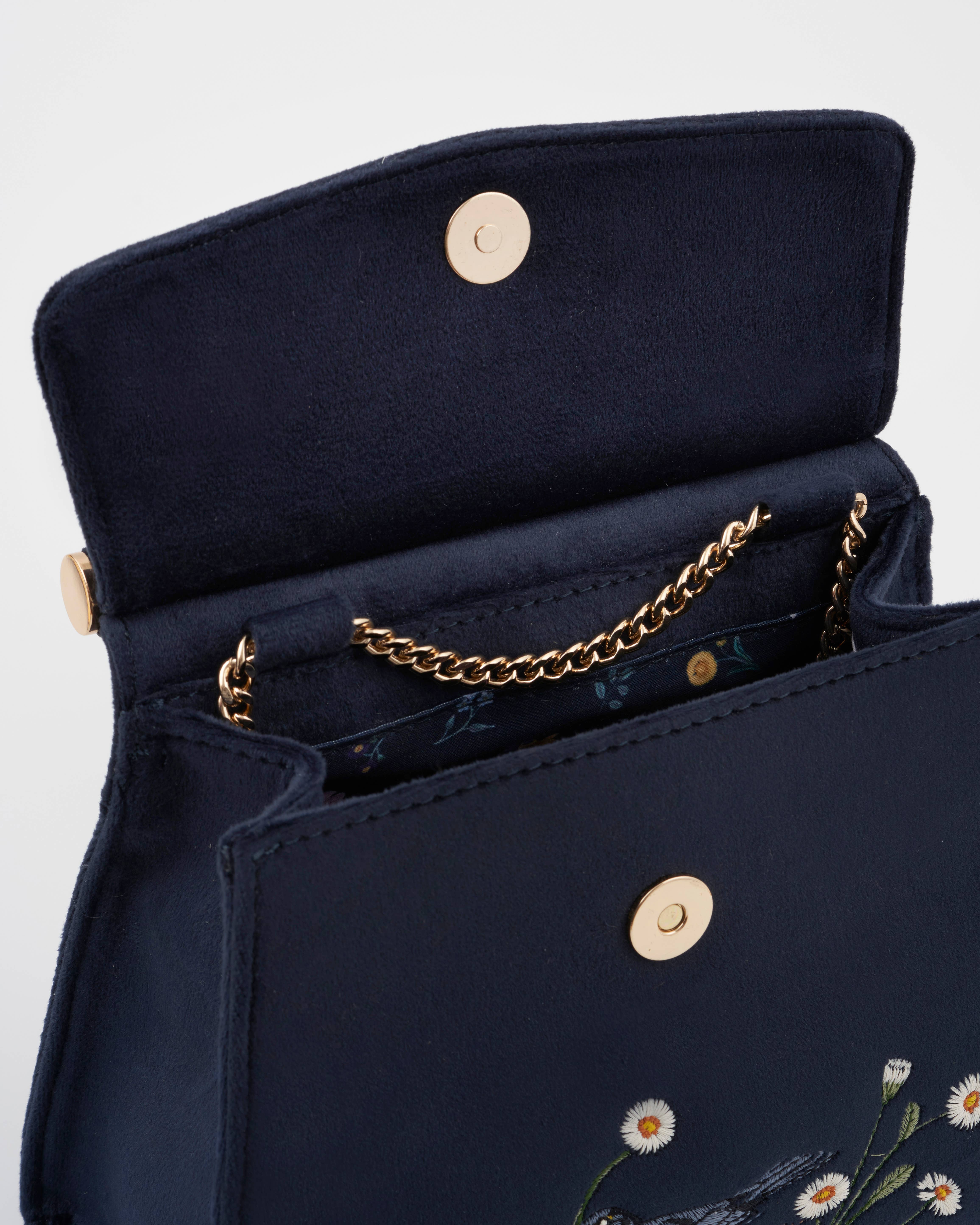 Fable England - Vendita all'ingrosso Borsa con manico - Donna - Mini Borsa in Velluto Blu Notte Blackbird5