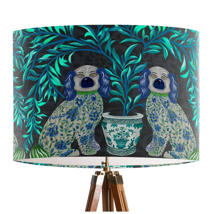 Chinoiserie Staffordshire dog twins charcoal Lampshade pack for wholesale by FabFunky Ltd