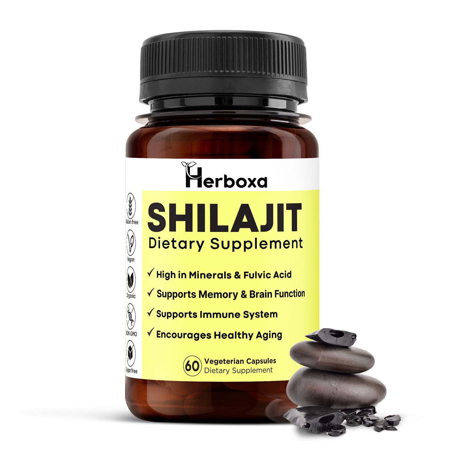 Likasso - Vente Supplément oral/vitamine - Capsules de soutien immunitaire et de stimulation du cerveau Herboxa Shilajit3