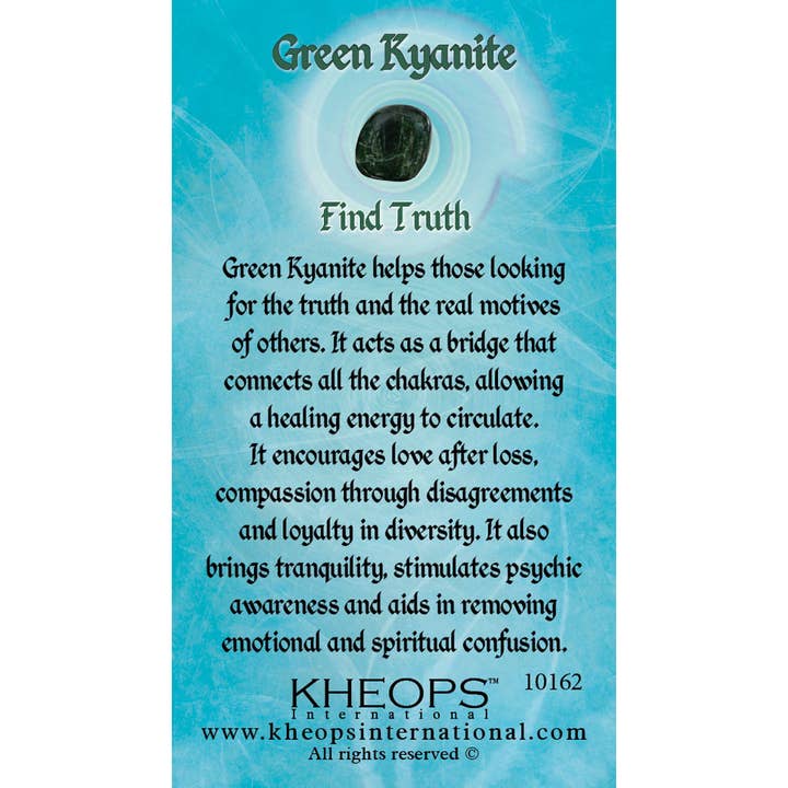 Kheops International - Wholesale Spiritual Stone/Crystal - Gemstone Properties Info Card Green Kyanite (Each)