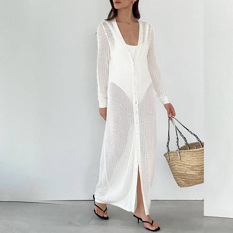 Hvid Ensfarvet Udskåret Kjole Cover Up DP25C518 for engroshandel på Faire3