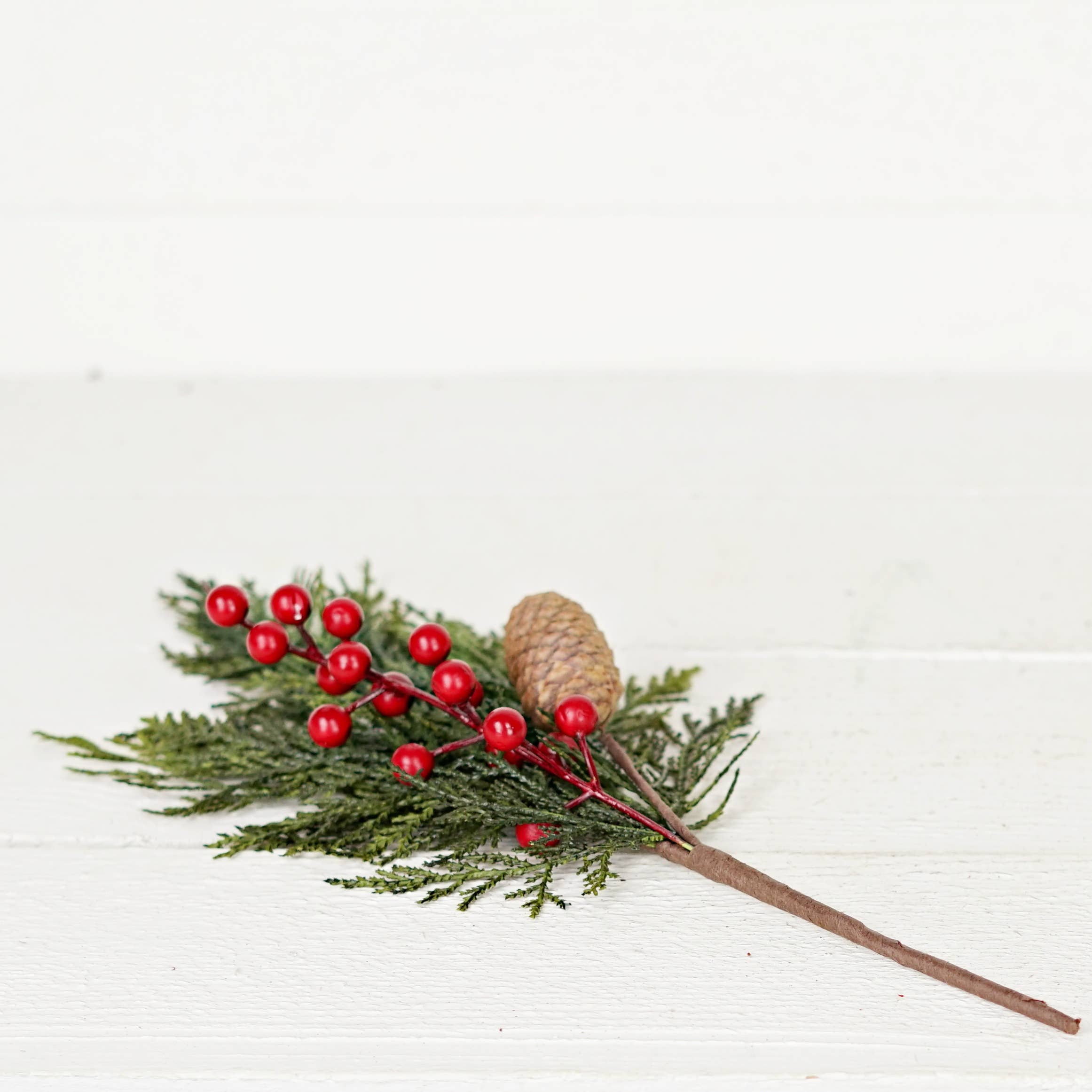 Holiday Depot Inc. - Wholesale Christmas Decoration - 510057- 17in Pick-Superior Real Touch Mix Cedar w.Red Berry-1