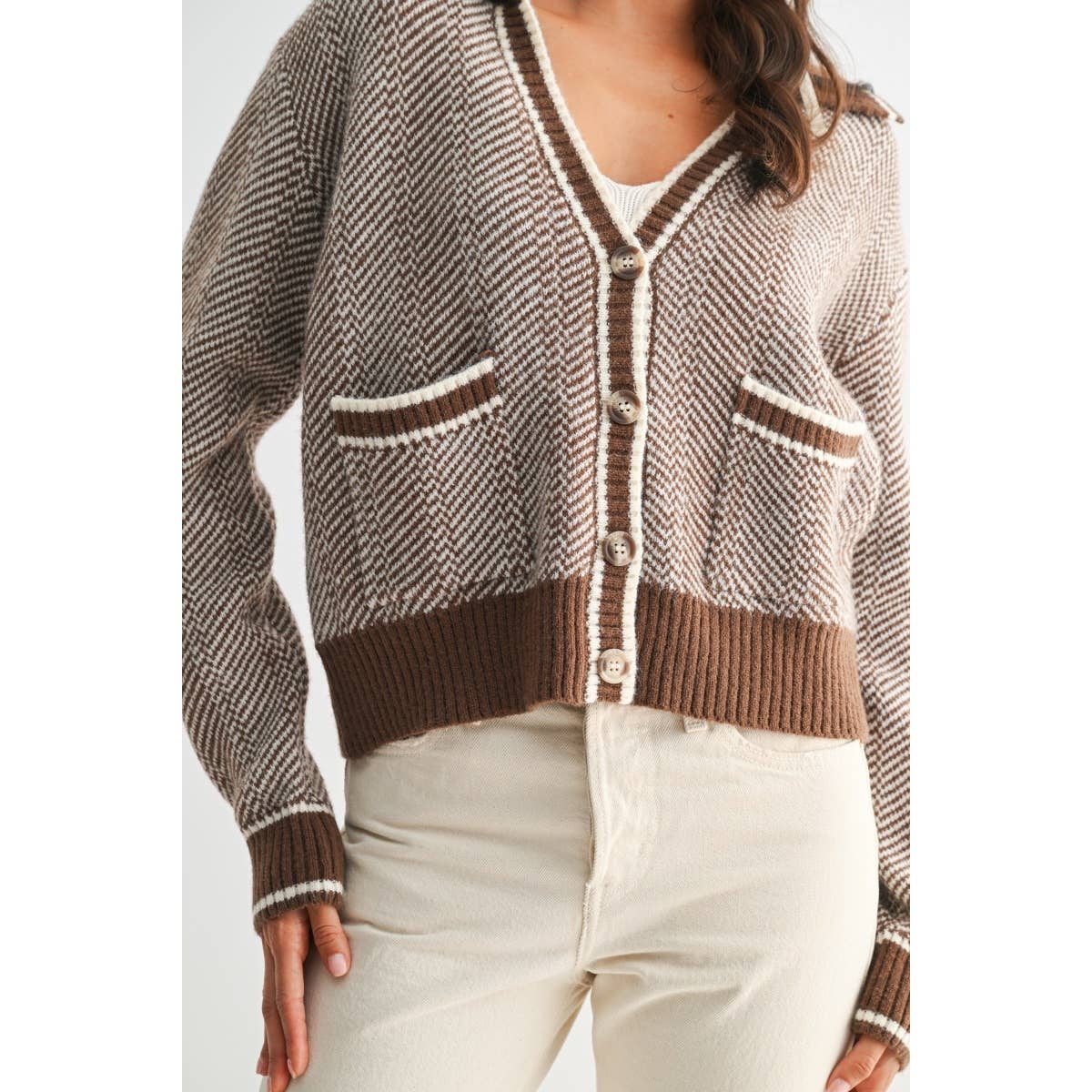 Camellia - Wholesale Knit Sweater - Women's - CW10236E HERRINGBONE KNIT CARDIGAN2