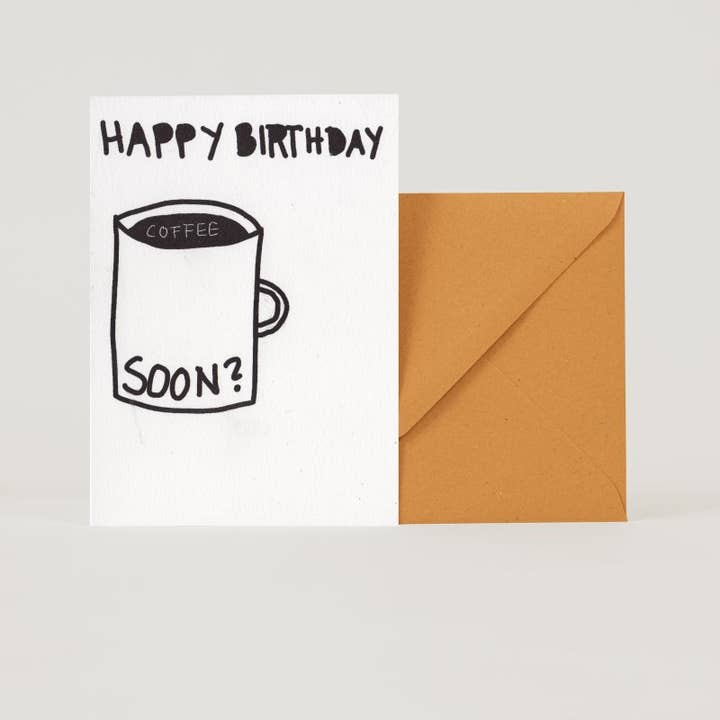 Happy Birthday Coffee Soon folding card for wholesale by superjujupress