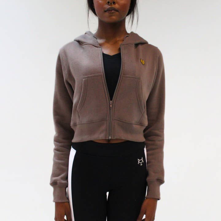 WULF com capuz feminino Light Chocolate Cortado com Zíp-Up por atacado de WULF