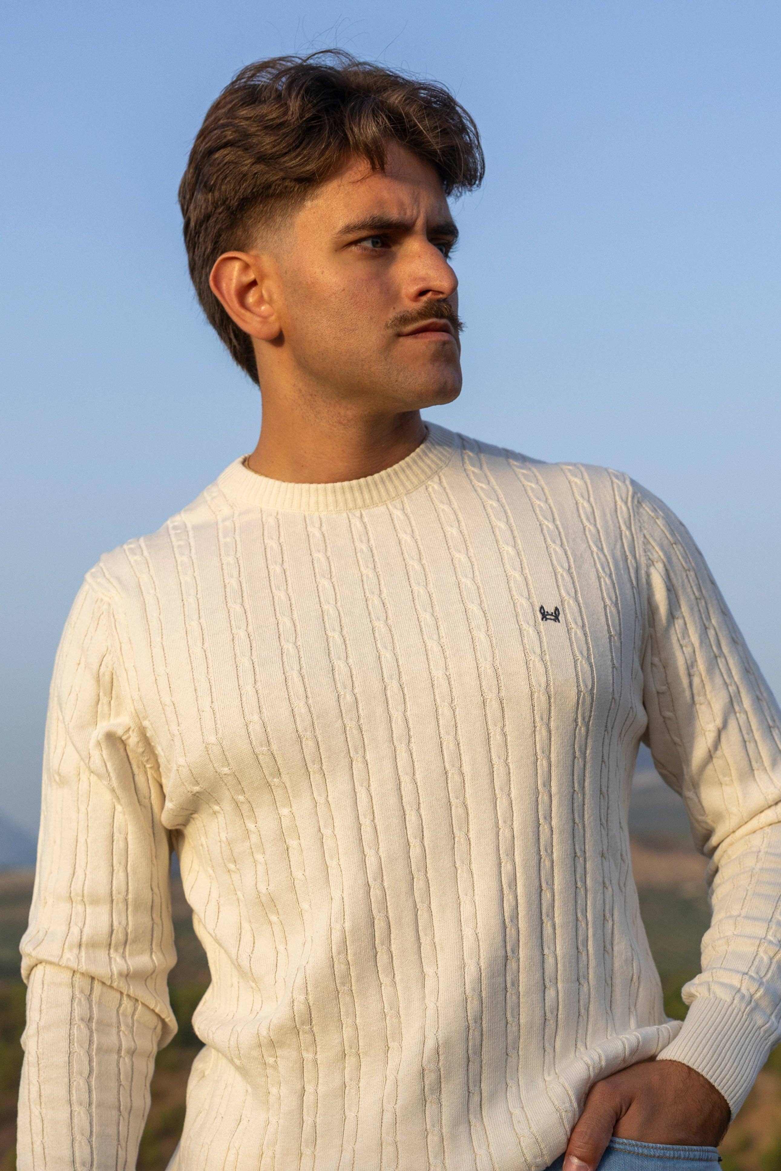 Custi Mikelo: Men's Clothing & Christmas Gifts - Wholesale Knit Sweater - Men's - Beige Cable Knit Sweater4