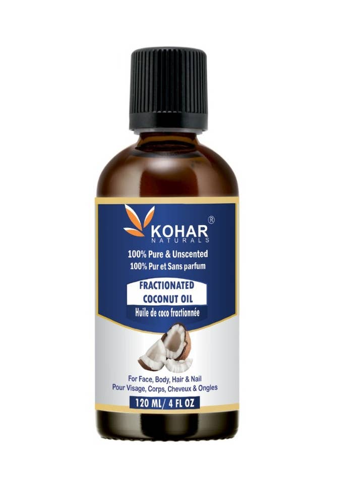 100% ren naturlig fraktioneret kokosolie (MCT). 120 ml for engroshandel hos KOHAR NATURALS