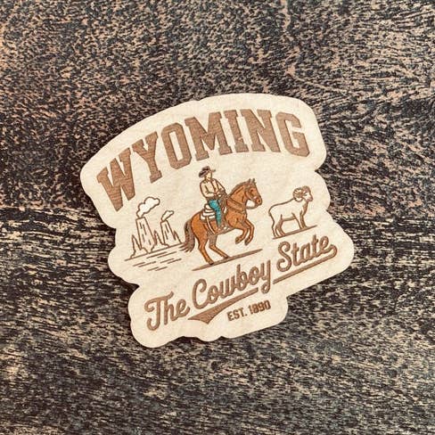 Wyoming State Magneet-Echt Hout-Laser Gegraveerd-Handgeschilderd voor wholesale door Reclaimed Woodworks Home Decor