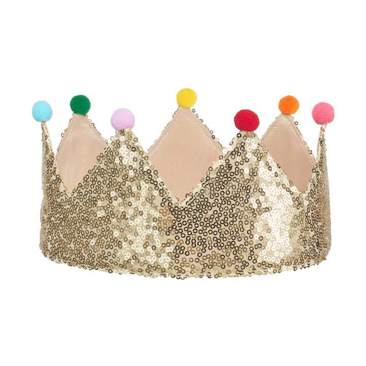 Gold Sequin Pom Pom Crown (3-10 Years) for wholesale by Rockahula Kids US