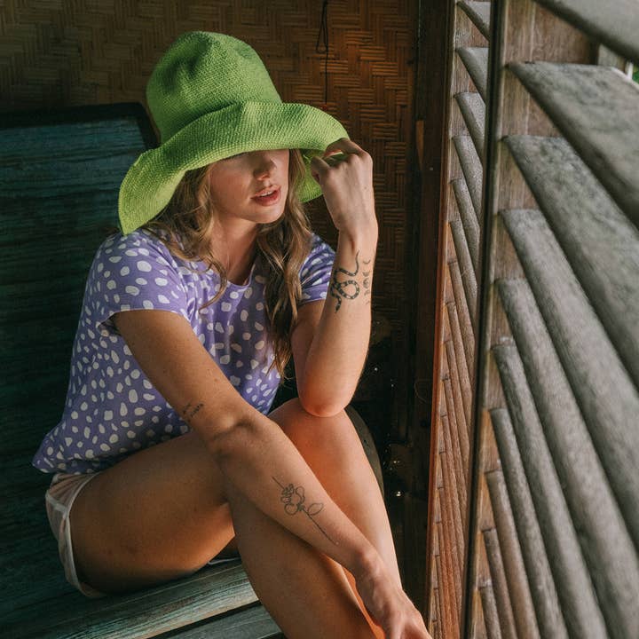 Brunna Co - Wholesale Bucket Hat - Women's - BLOOM Crochet Sun Hat, in Lime Green