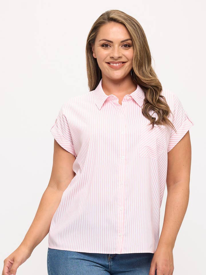 Stribet bluse i store størrelser for engroshandel hos DNA Couture