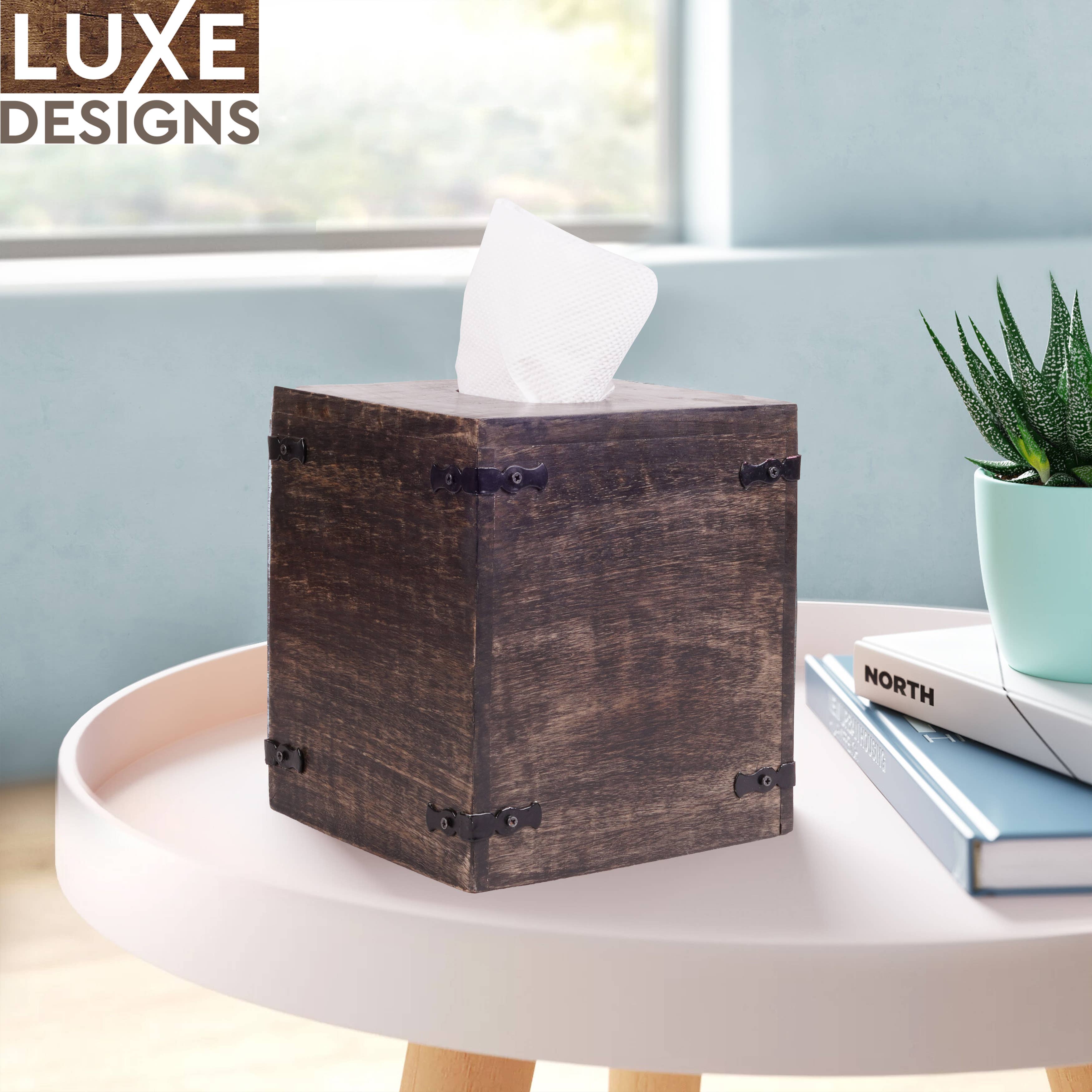 LuxeDesigns Co LLC - Wholesale Tissue Box - Rustic Wood Tissue Box w/ SlideOut Bottom-Square (Set of 2)12