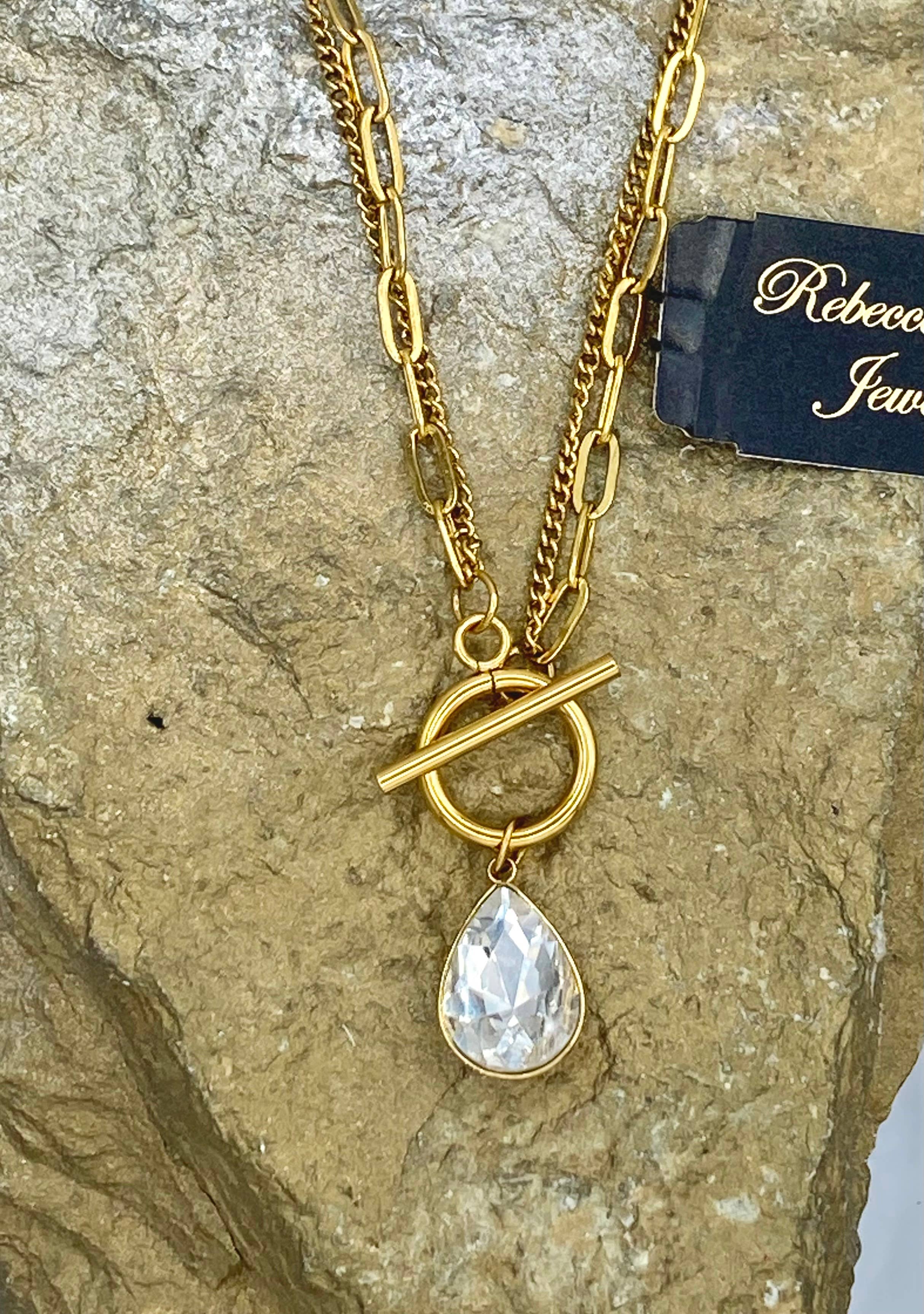 Rebecca Ray Jewelry - Wholesale Pendant/Charm Necklace - Gold Double Strand Toggle Necklace with Crystal Teardrop5
