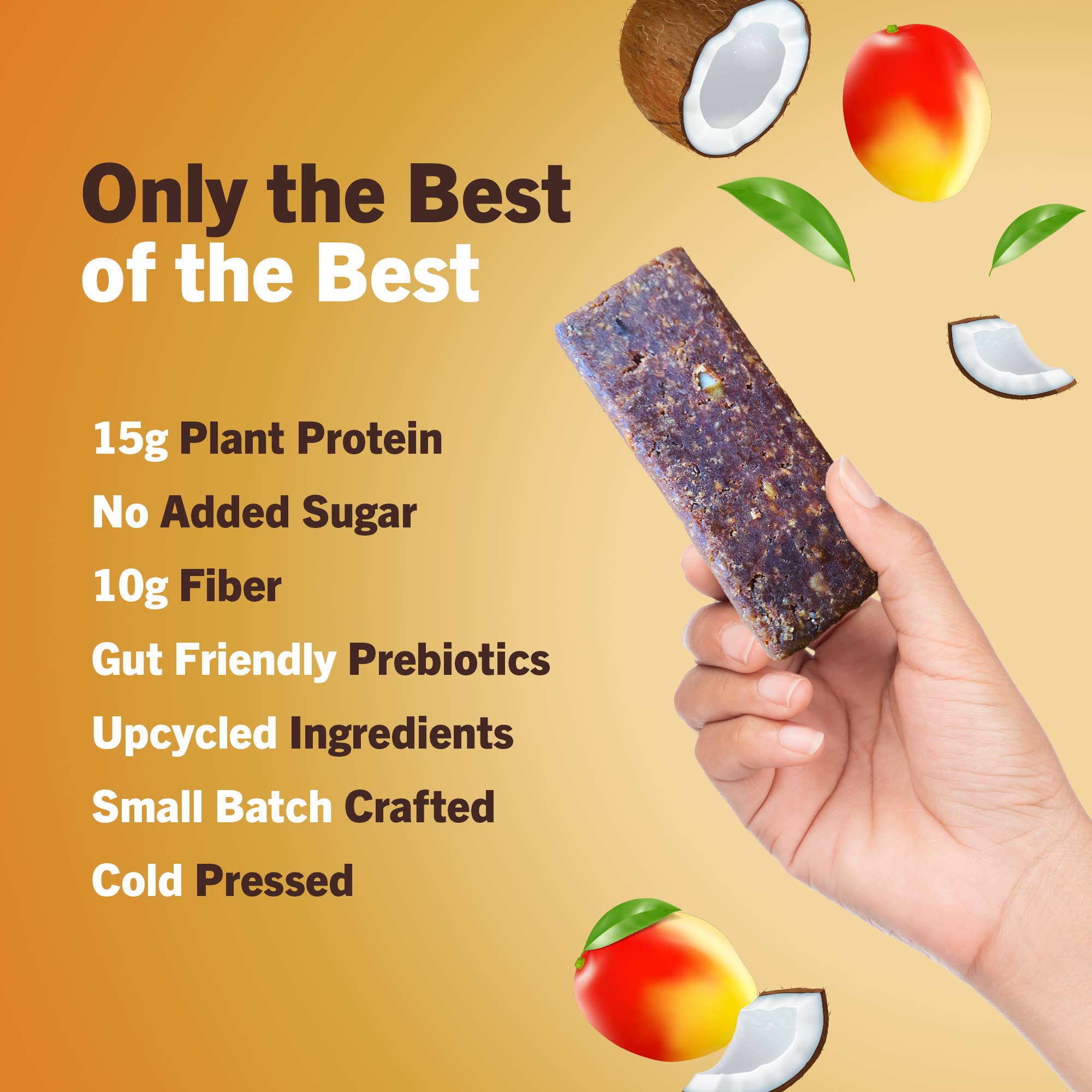 Amrita Health Foods - Wholesale Snack Bar - Mango Coconut Protein Bars, High Fiber, No Added Sugar3