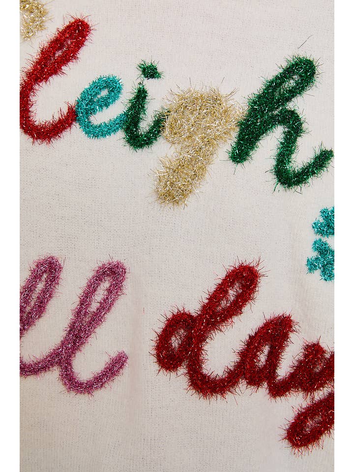 CREAM ROUND NECK LONG SLEVEE "SLEIGH ALL DAY" NOVELTY SWEATER for wholesale on Faire