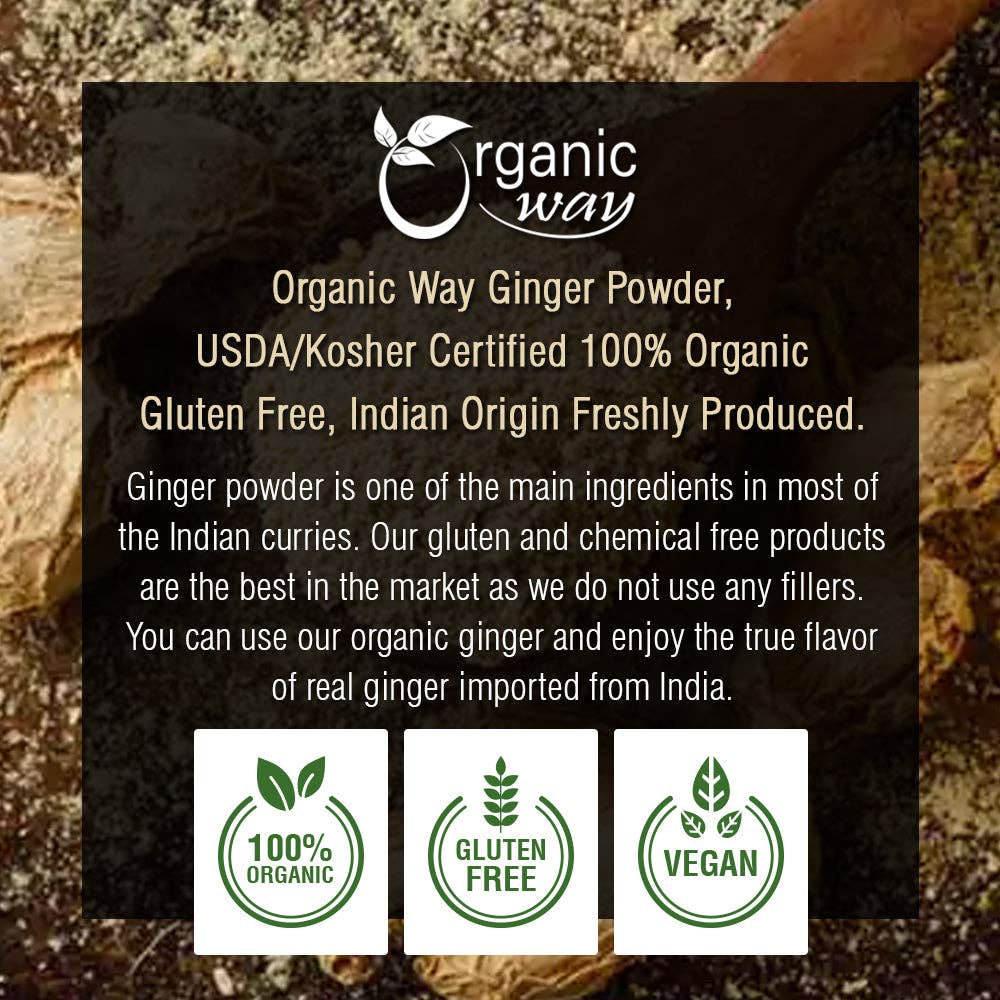 Organic Way LLC - Venta al por mayor Especias secas - Polvo de raíz de jengibre (Zingiber officinale Roscoe) para té herbal - Certificado Kosher y USDA | No transgénico y sin gluten | Analizado cuidadosamente | Bolsa resellable | 100 % crudo de India11