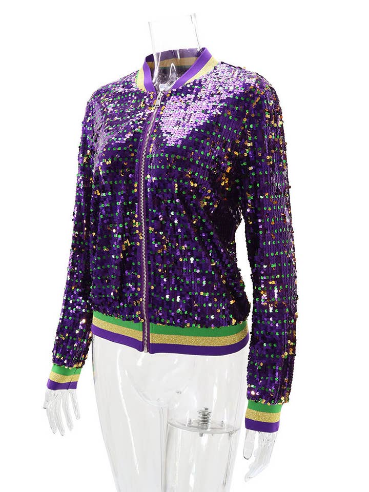 Purple Striped trim party sequins bomber jacket for wholesale on Faire5