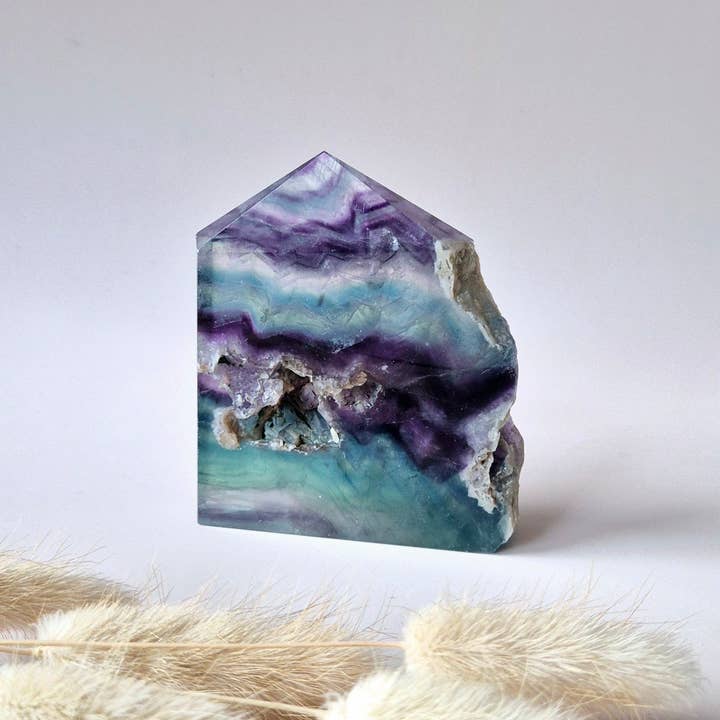 Moonlight Gemstones - Wholesale Spiritual stone/crystal - Candy Fluorite sculpture with raw edge #2 – 270g1