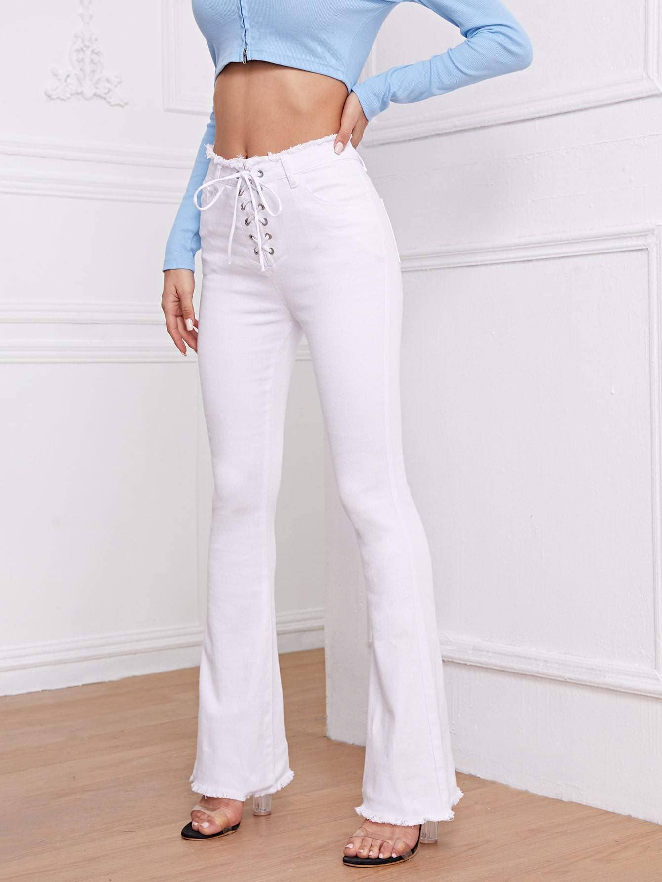 Queen Fashion - Wholesale Jeans - Women's - high waist lace up front flare leg jeans6