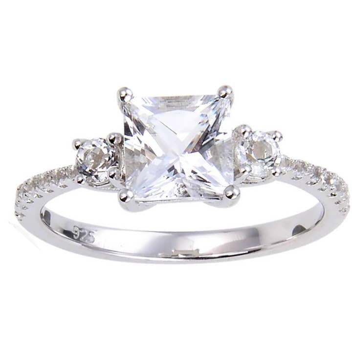 925 Silver - Natural White Topaz - Square Three Stone Ring for wholesale by FCJ Jewelry LLC