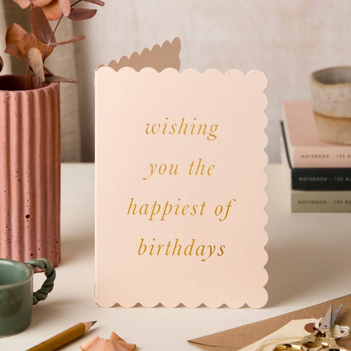 Katie Leamon - Wholesale Birthday Card - Scallop Happiest Birthday Blush Card