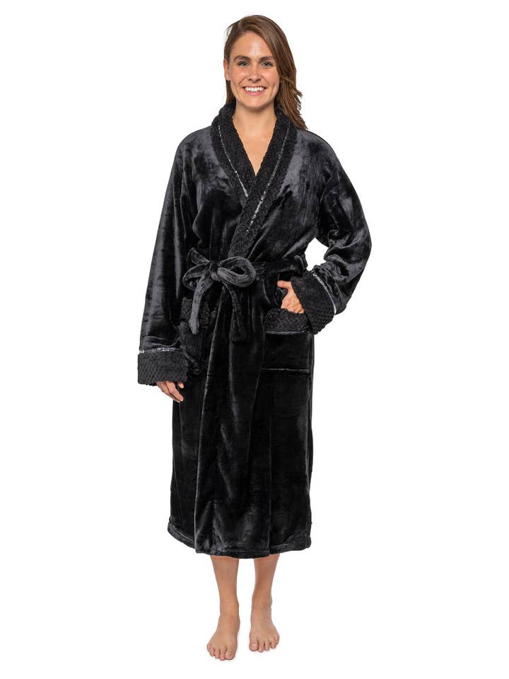 Pavilia - Wholesale Badjas - Dames - Damesbadjas van fleece met satijnen en wafelkanten1