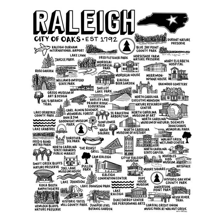 Imprimé carte Raleigh Blanc pour la vente par Whereabouts Shop