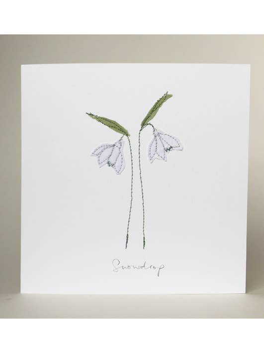 Snowdrop Embroidered Notecard for wholesale by Sarah Becvar Design