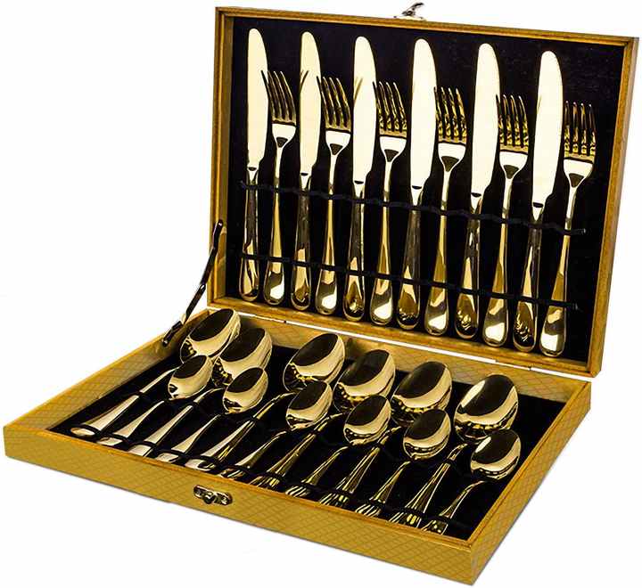 VIGOR - Wholesale Flatware Set - Perfect Holiday Gift 24-Piece Gold Forged Stainless Steel Fl2