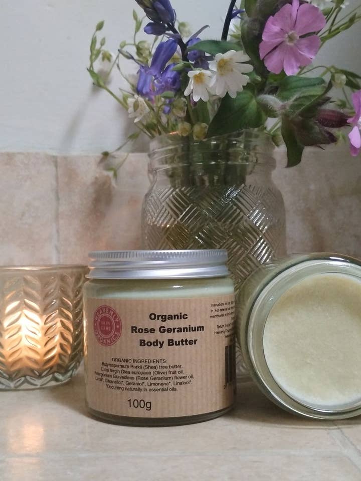 Organic Rose Geranium Body Butter for wholesale by Heavenly Organics Skin Care