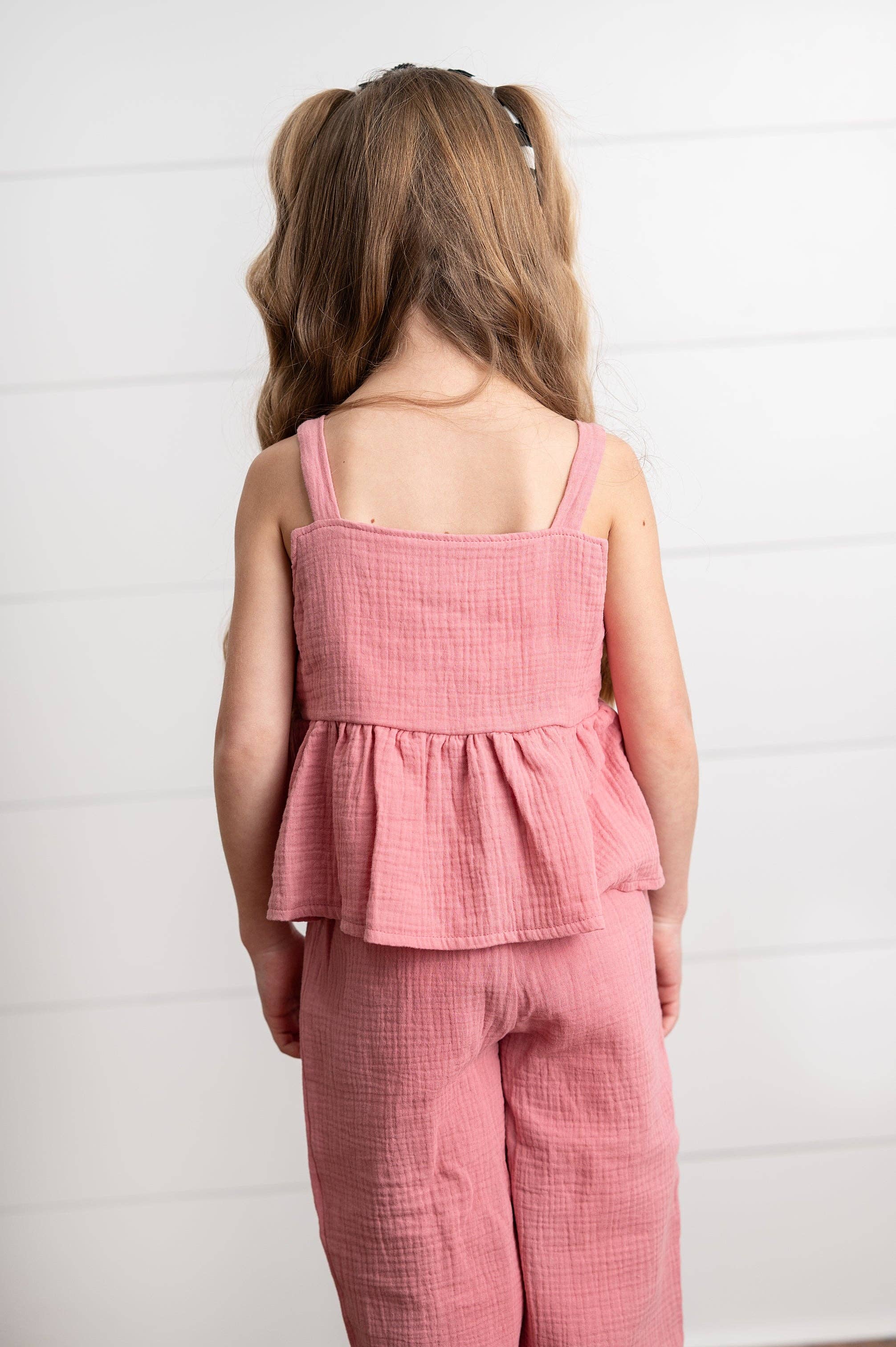 Wren & James - Wholesale Top & Pant Set - Kids - Girls Dusty Pink Gauze Weave Ruffle Spring Summer Set3