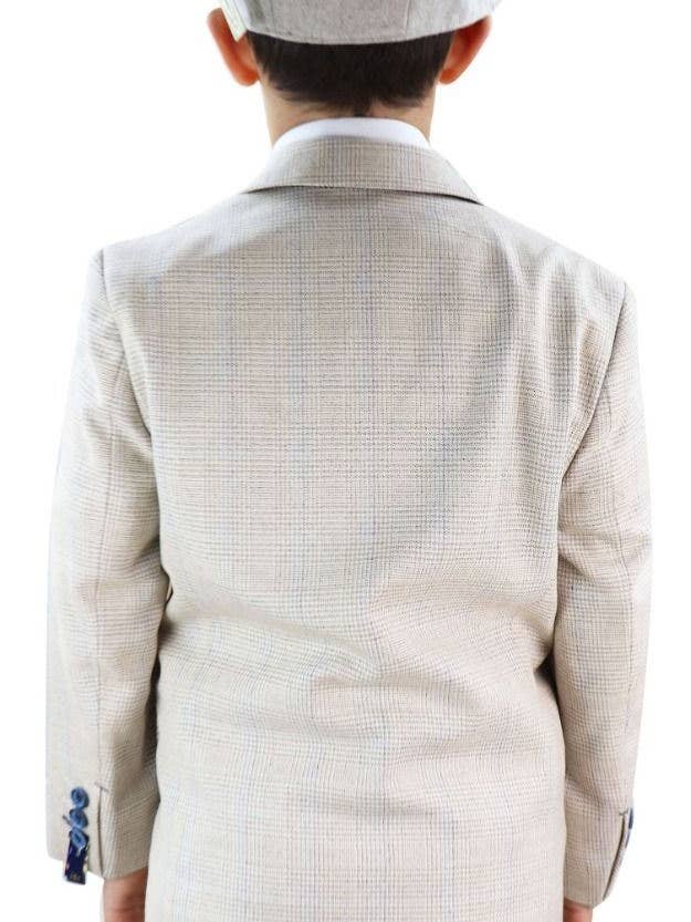 Boys 3 Piece Cream Herringbone Tweed Check Classic Suit for wholesale on Faire