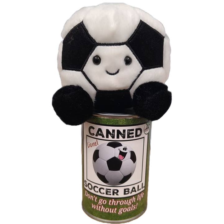 Canned Gifts – Engroshandel Spøg og skæmt-gave/gaveartikel – Dåse fodboldbold - Plyssportsgave i dåse m/vittigheder